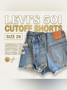 Levi's 501 Cutoff Button Fly Shorts - Medium Blue - Sz 26
